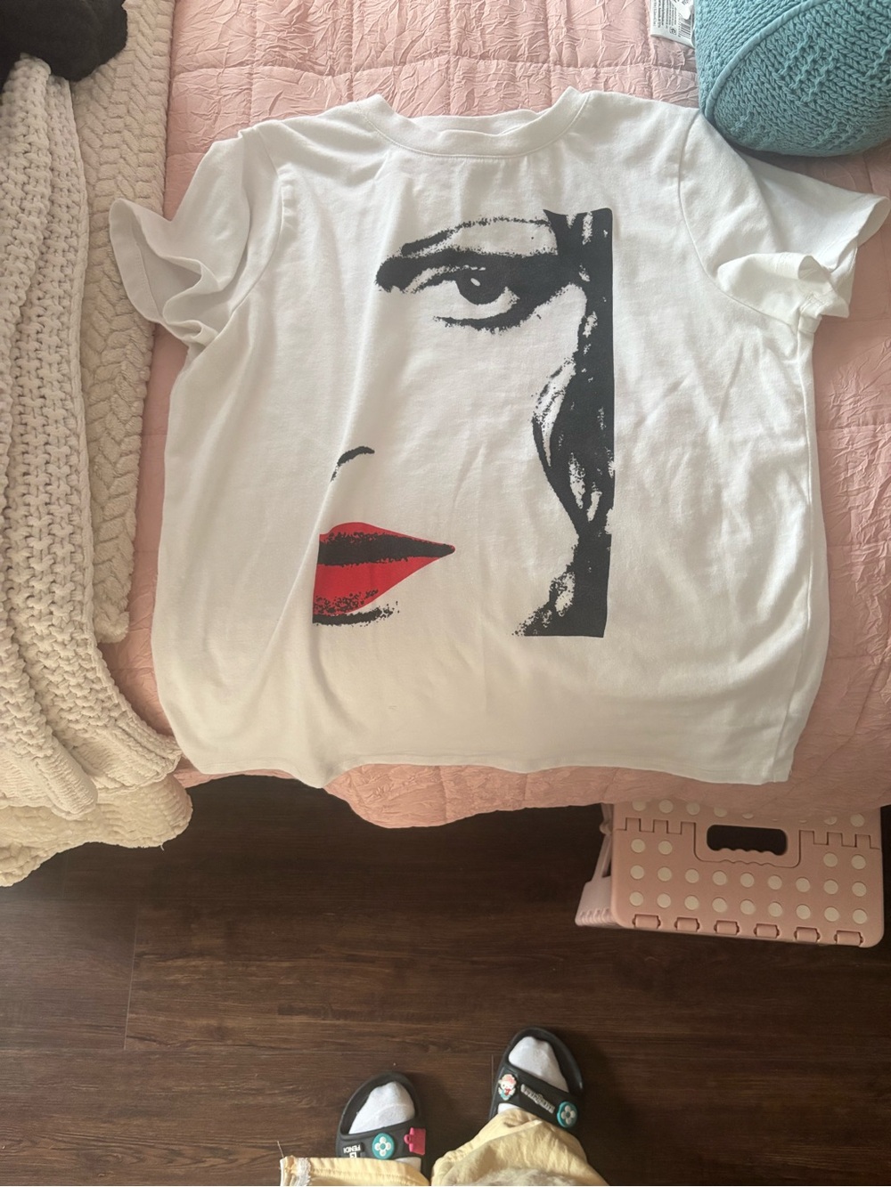 Diane Von Furstenberg White Tee with Black Brushstroke Print
